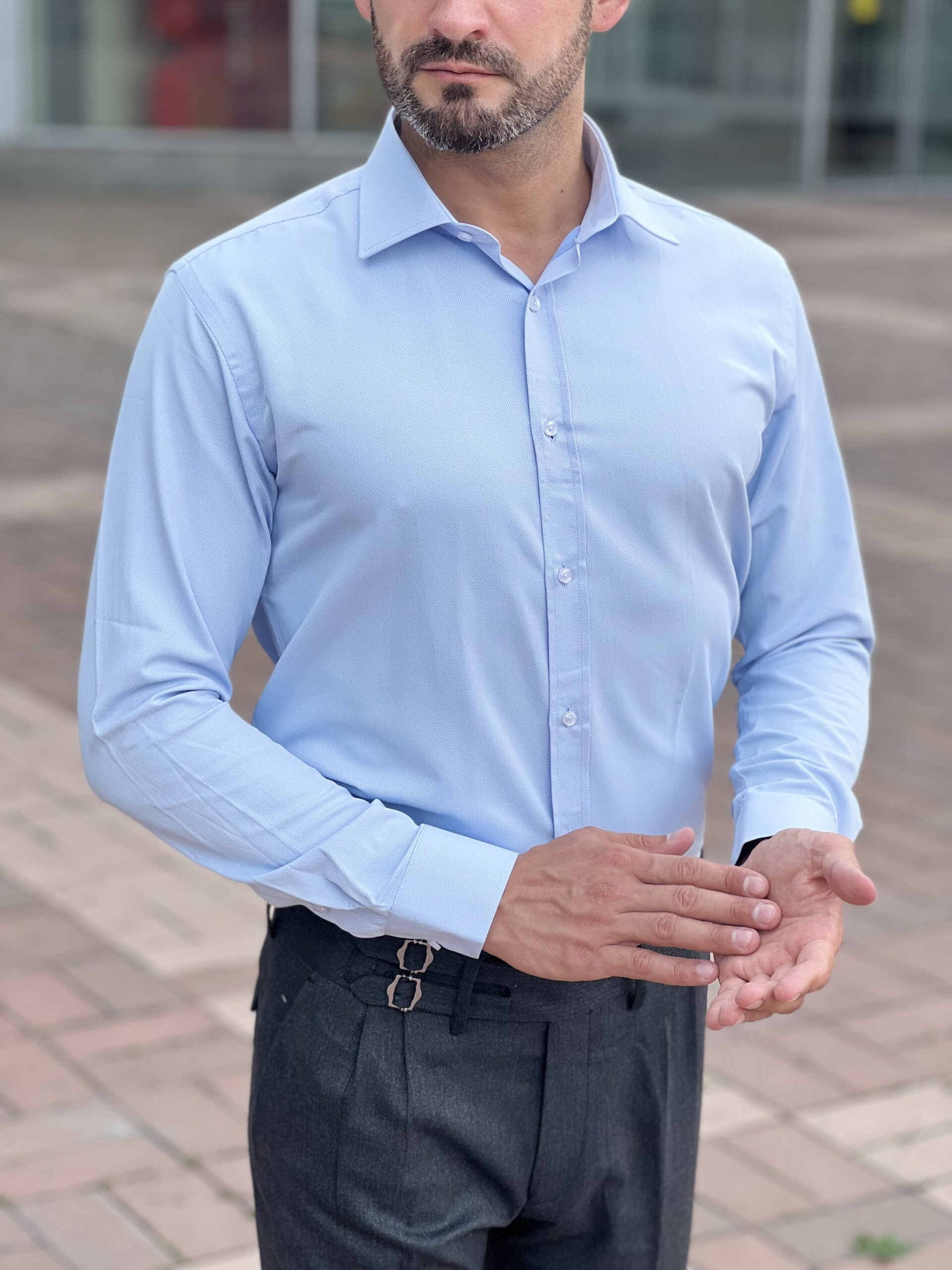 The epitome of elegance: A blue mens shirt for stylish gentlemen